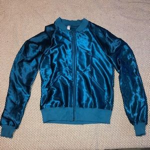 American Apparel teal satin bomber jacket